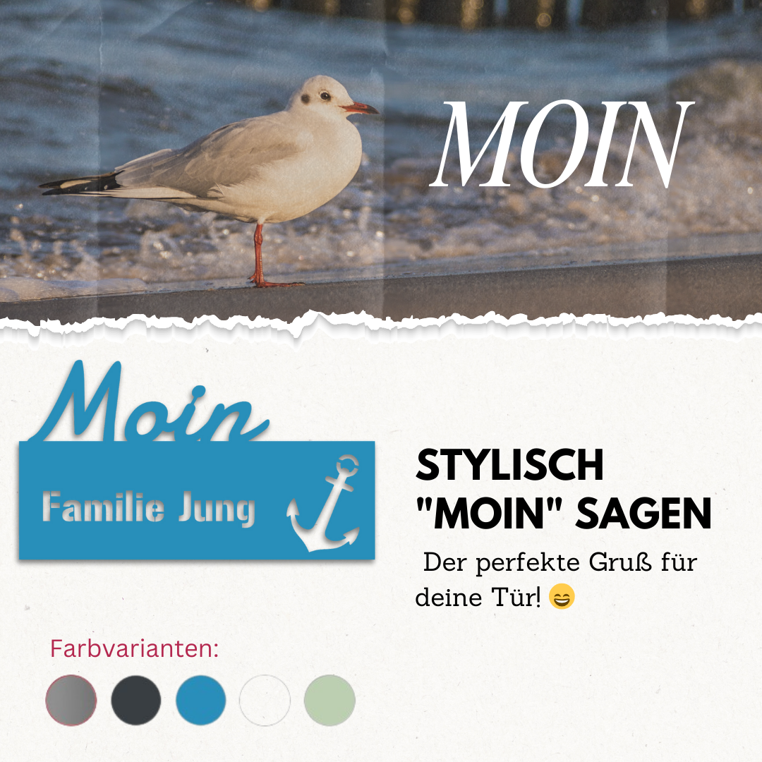 Edelstahl Türschild Moin - Personalisierbar Text ausgelasert