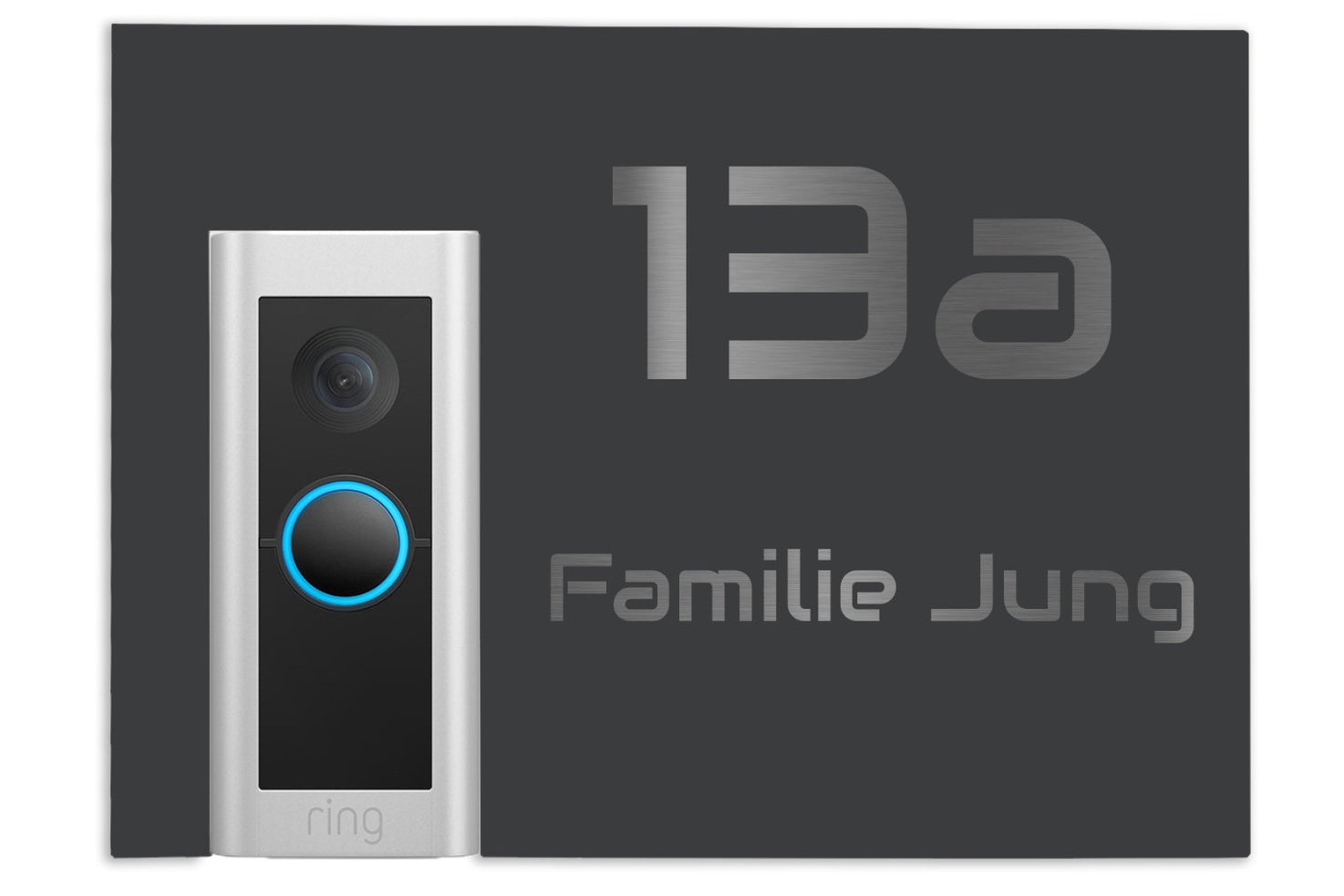 Ring Türklingel, Hausnummer 13a, Familienname Jung, grauer Hintergrund.
