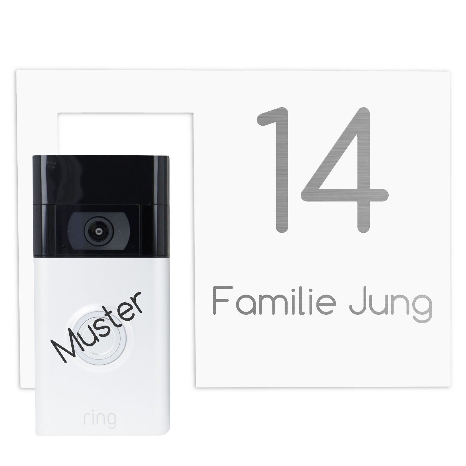 Edelstahl Türschild für Ring Doorbell 2,3,4 weiß pulverbeschichtet