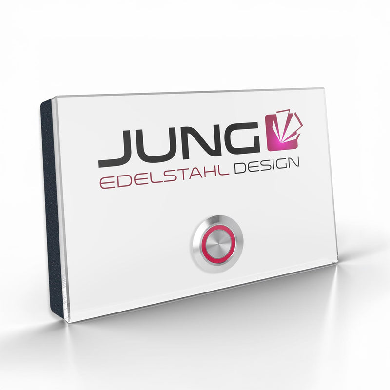 Firmenlogo: London 12 x 8 cm Acryl / Edelstahl(V2A) Türklingel - mit UV Druck hinter Acryl - Weiß pulverbeschichtet - LED - Aufputz / Unterputz