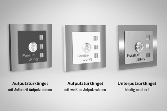 Premium Türklingel Manhattan Varianten Aufputz Unterputz V2a Edelstahl Weiß oder Anthrazit pulverbeschichtet