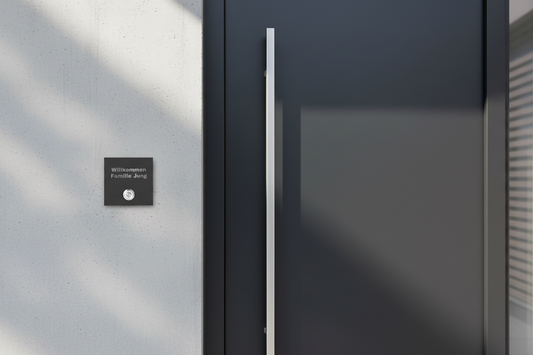 Minimalistische Türklingel Wien 10x10cm an puristischer Hauswand - Modernes Design