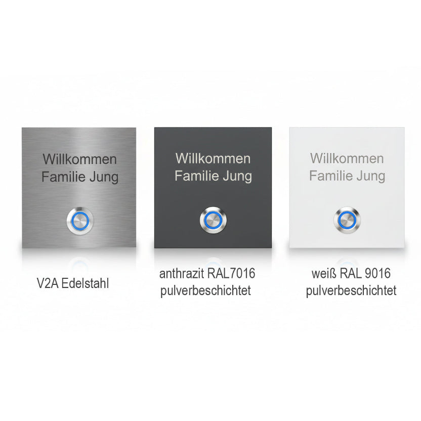 Türklingel Wien 10x10cm Varianten - Edelstahl gebürstet, Anthrazit und Weiß pulverbeschichtet mit LED-Optionen