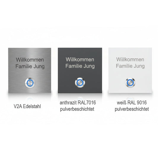Türklingel Wien 10x10cm Varianten - Edelstahl gebürstet, Anthrazit und Weiß pulverbeschichtet mit LED-Optionen