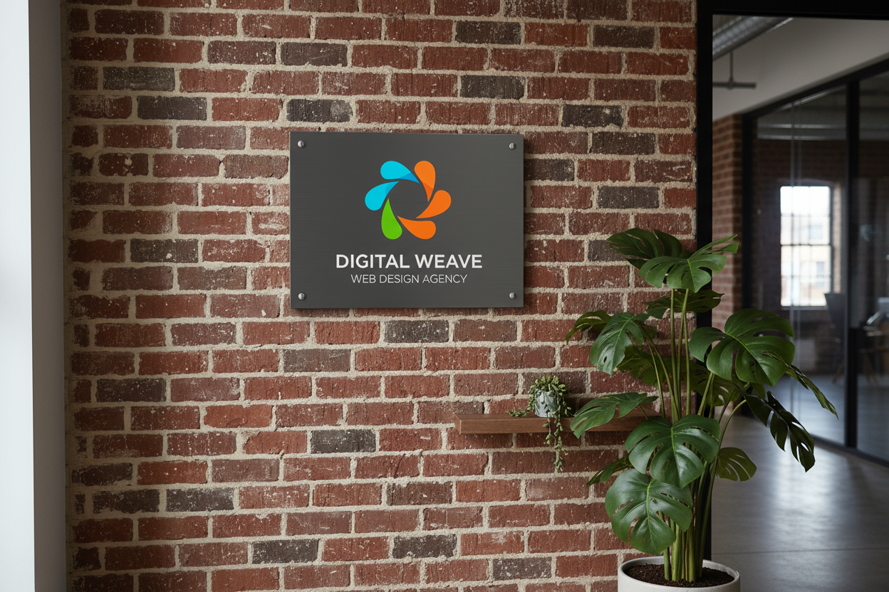 Anthrazit Firmenschild an Backsteinwand