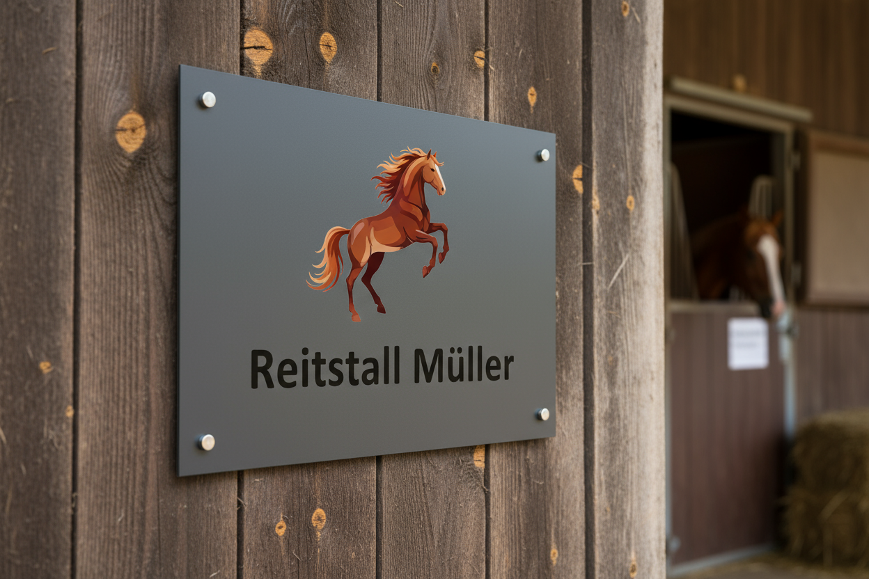 Anthrazit Firmenschild Reitstall mit Abstandshaltern