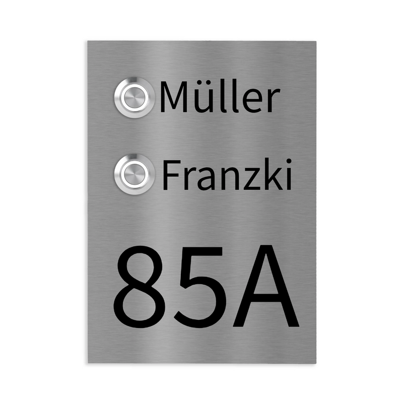 Kiel 12 x 17 cm Edelstahl (V2A) Türklingel - für Zweifamilienhäuser - mit Gravur - Anthrazit oder Weiß  - LED - Aufputz / Unterputz