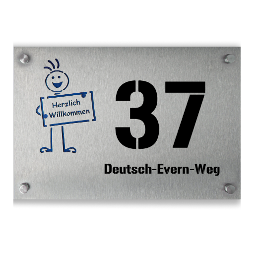 Edelstahl Hausnummernschild 30×20 cm mit farbigem Motiv