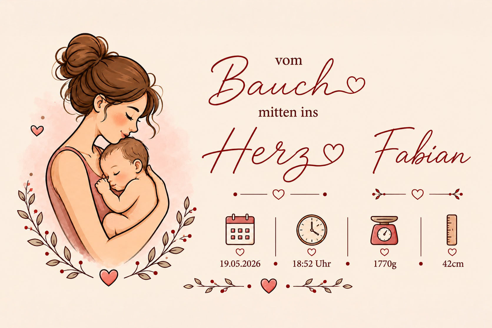 Personalisiertes Acrylschild zur Geburt mit Mutter-Motiv