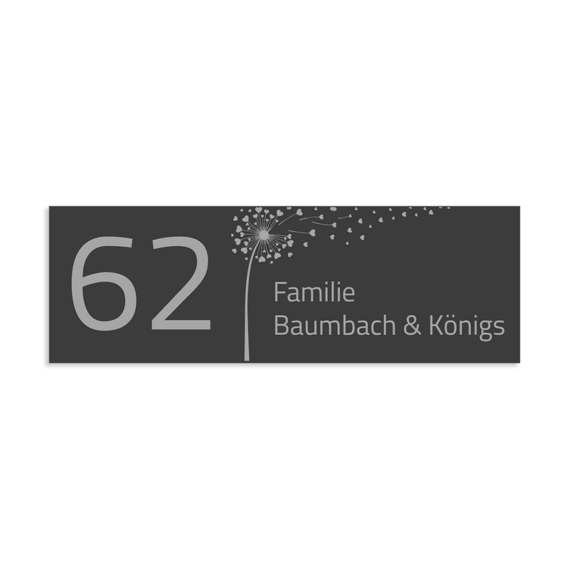 Farbige Edelstahlschilder in verschiedenen Größen. Individuell personalisierbar 40 Schriftarten über 200 Motive.