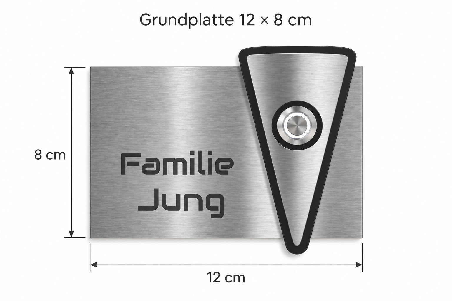 Maße der Türklingel Bern: Grundplatte 12 × 8 cm