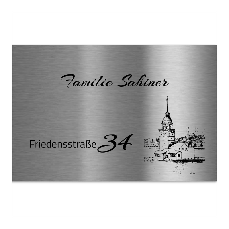V2A Edelstahlschild in verschiedenen Größen, individuell personalisierbar.