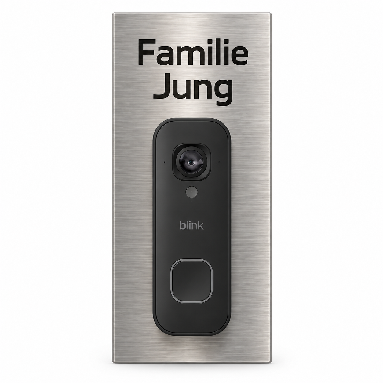 Designvisualisierung: Blink 2K+ festverdrahtet, Dekorschild Edelstahl gebürstet, Beschriftung oben