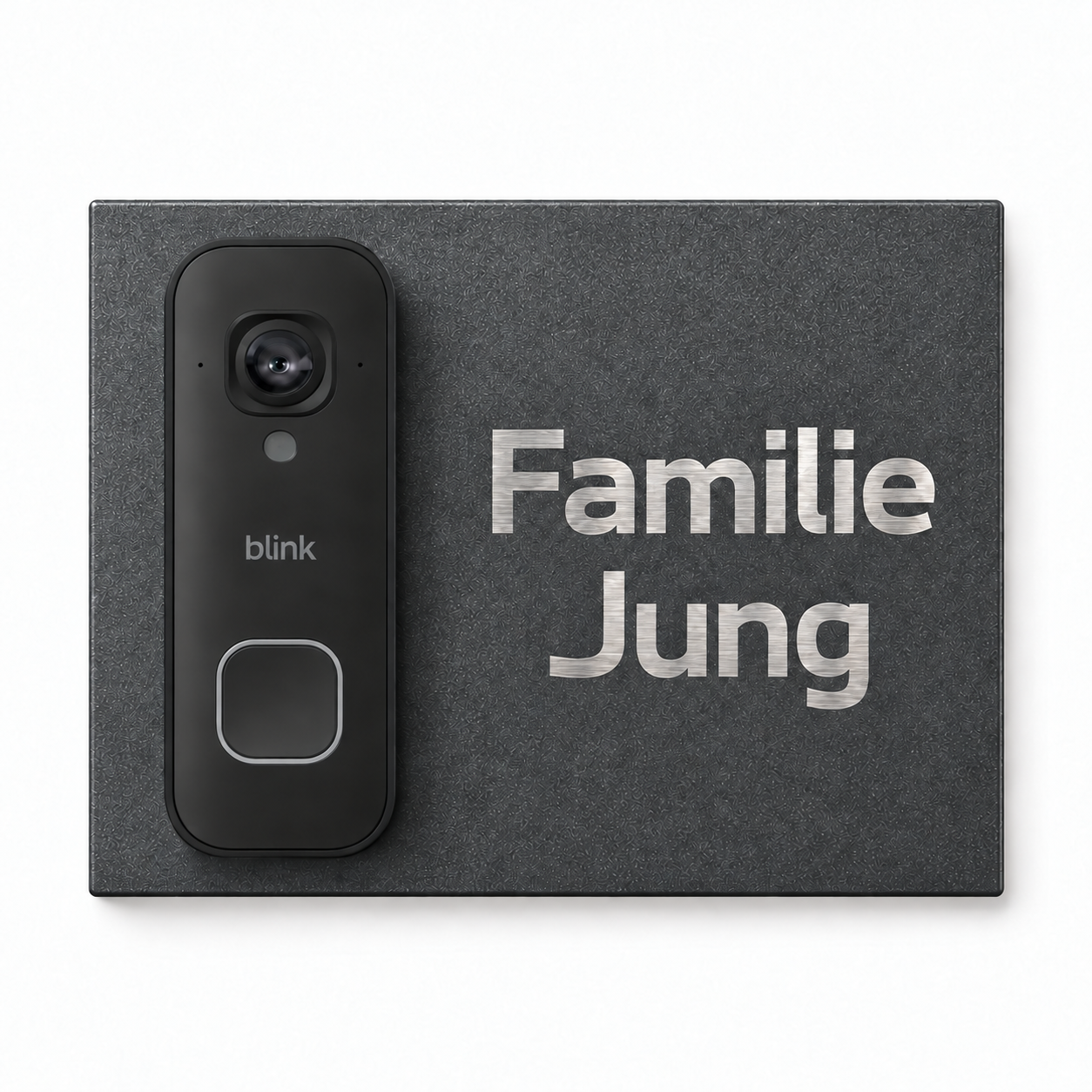 Designvisualisierung: Blink 2K+ Dekorschild eisenglimmer-beschriftung-rechts mit Schrift aus freigelegtem geschliffenem Edelstahl