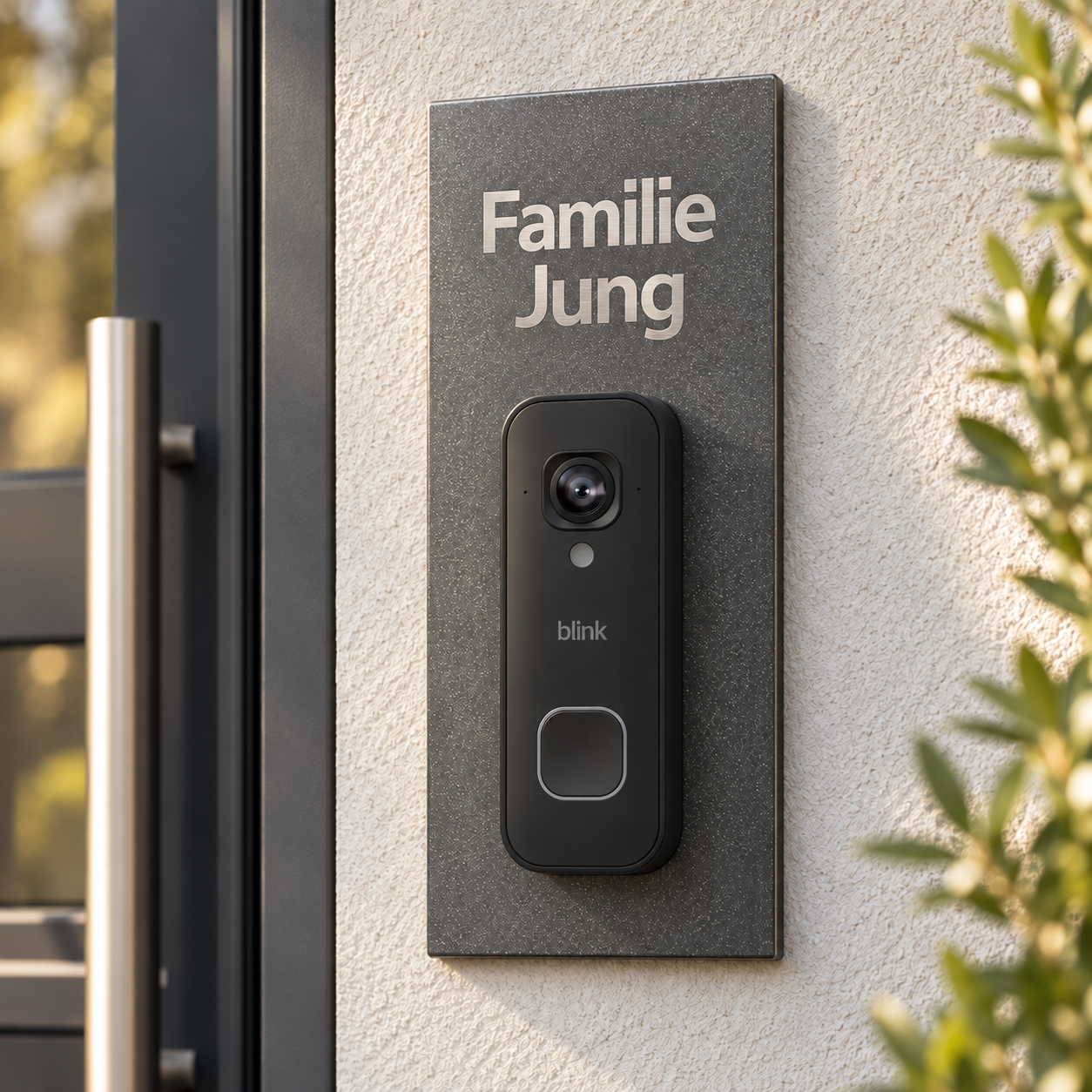 Designvisualisierung: Blink 2K+ Dekorschild eisenglimmer-lifestyle-gross mit Schrift aus freigelegtem geschliffenem Edelstahl