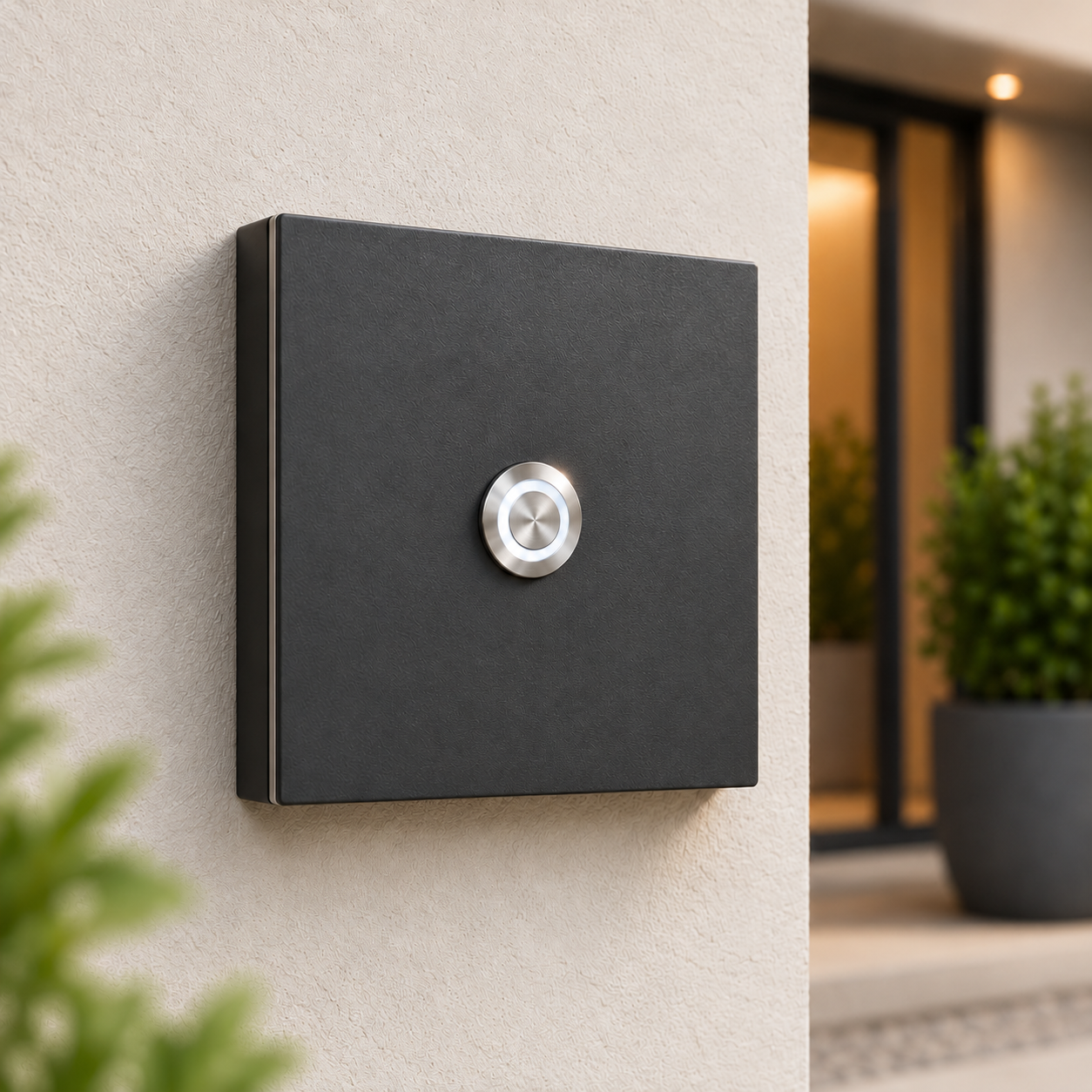 Türklingel Bochum 10 × 10 cm in Anthrazit mit LED-Taster und Aufputzrahmen