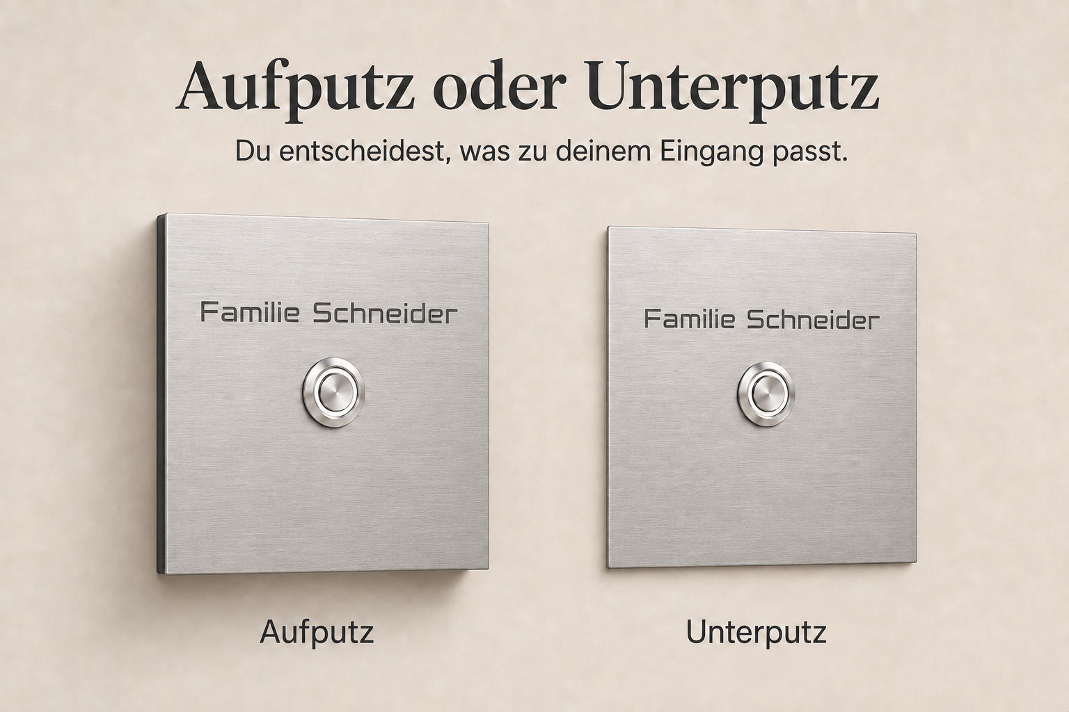 Vergleich der Türklingel Bochum in Aufputz- und Unterputzmontage mit Edelstahl-Frontplatte