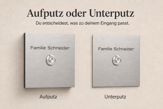 Vergleich der Türklingel Bochum in Aufputz- und Unterputzmontage mit Edelstahl-Frontplatte