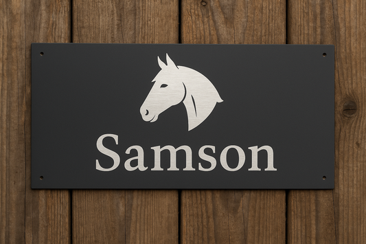 Boxenschild Anthrazit mit deutlichem Edelstahlschliff