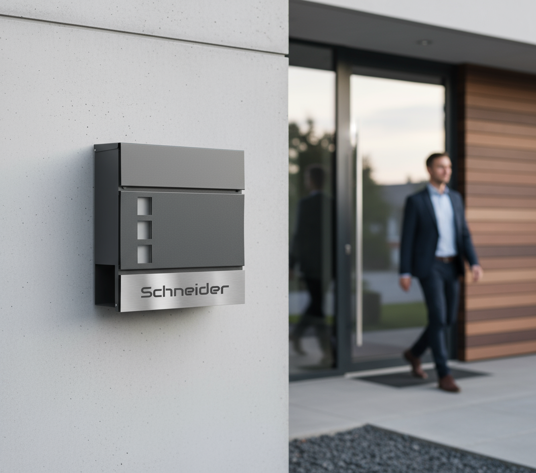 Briefkasten mit Person im Hintergrund