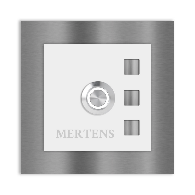 Manhatten 10 x 10 cm Edelstahl (V2A) Türklingel - mit Gravur - Anthrazit / Weiß / Edelstahl und Edelstahl gebürstet - LED - Aufputz / Unterputz