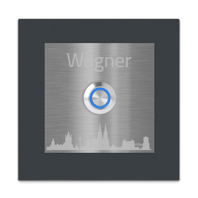 Paris 10 x 10 cm Edelstahl (V2A) Türklingel - mit Gravur - Anthrazit / Weiß / Edelstahl und Edelstahl gebürstet - LED - Aufputz / Unterputz
