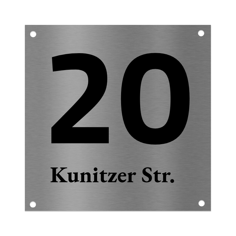 Edelstahl Hausnummernschild graviert 10×10 cm, 15×15 cm oder 20×20 cm