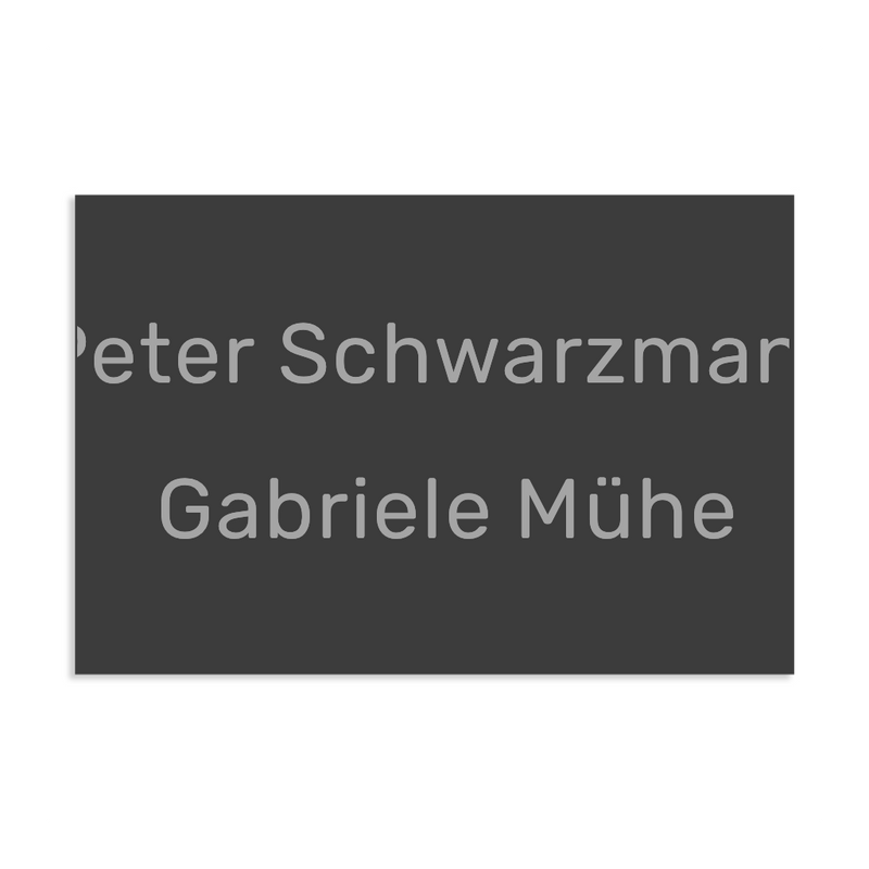Farbige Edelstahlschilder in verschiedenen Größen. Individuell personalisierbar 40 Schriftarten über 200 Motive.