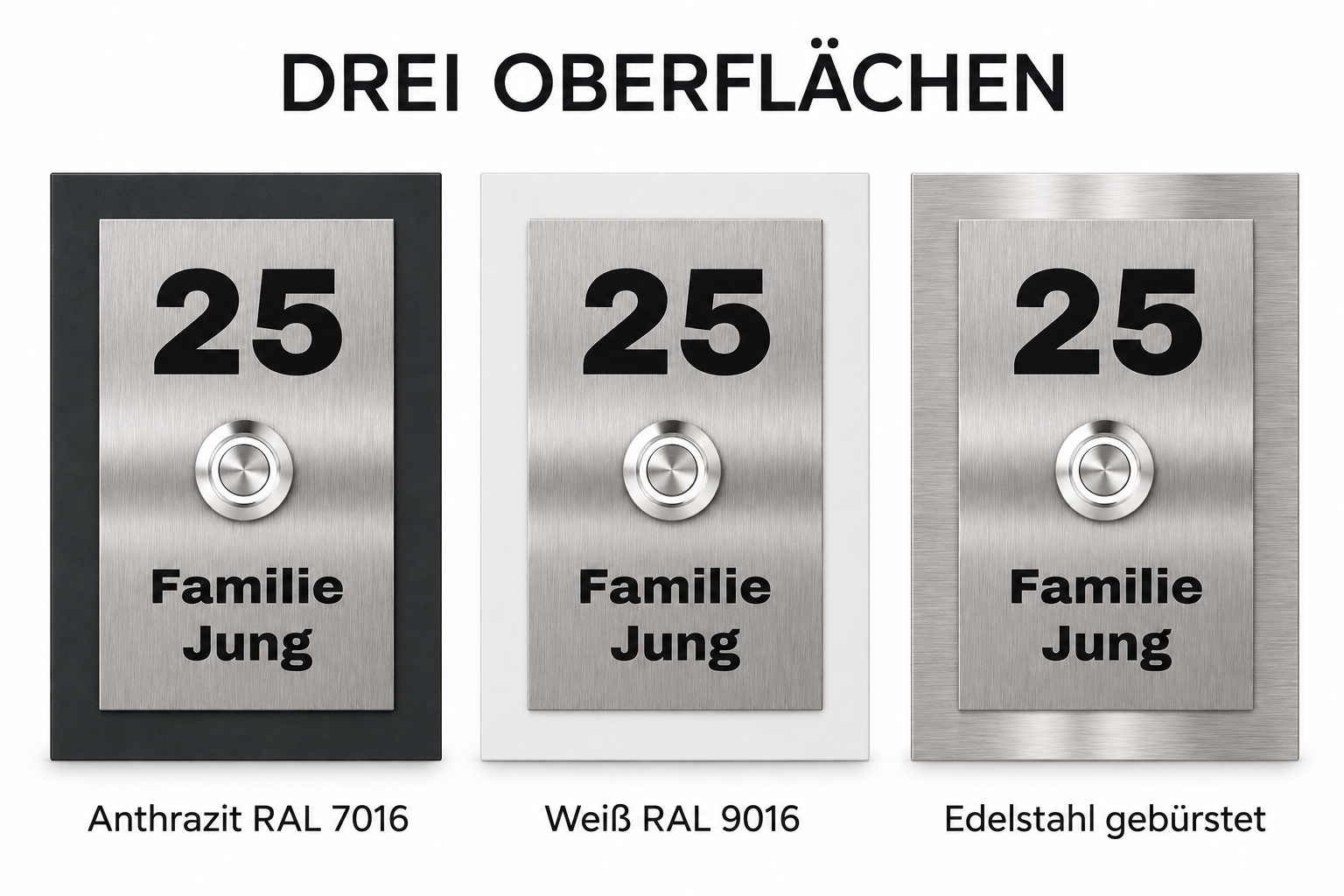 Dakota Türklingel in Anthrazit RAL 7016, Weiß RAL 9016 und Edelstahl gebürstet