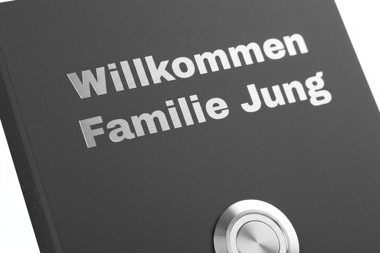 Detailansicht Lasergravur auf V2A Edelstahl Türklingel Wien - Hochwertige Materialqualität