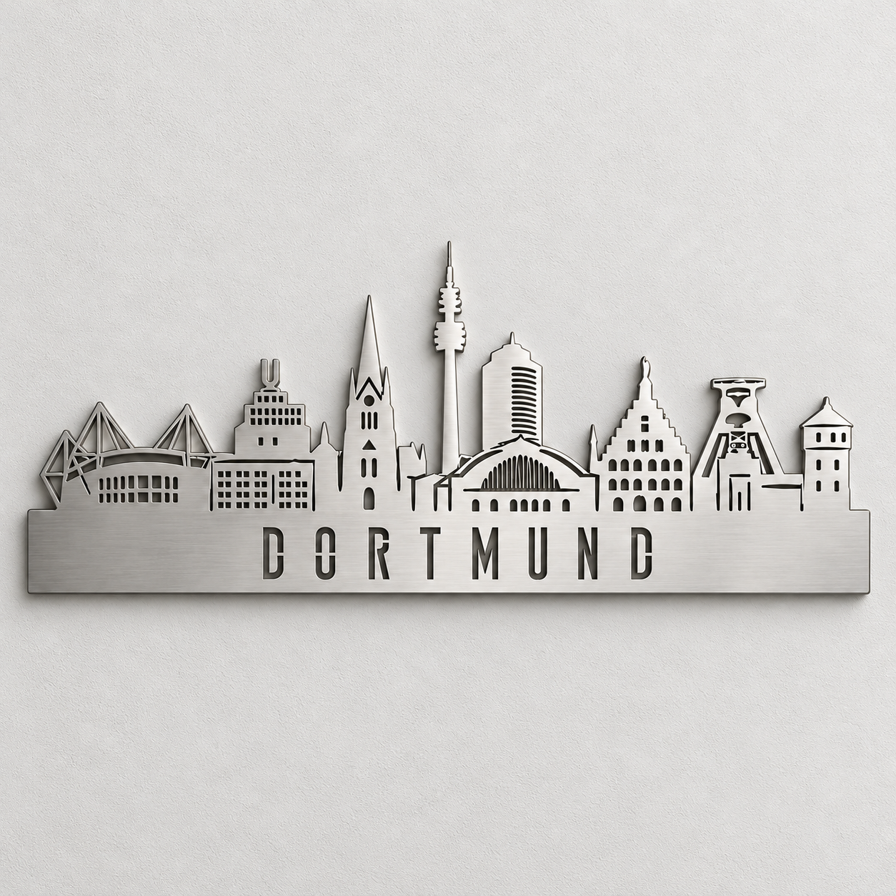 Dortmund Skyline aus gebürstetem V2A-Edelstahl – große Produktansicht