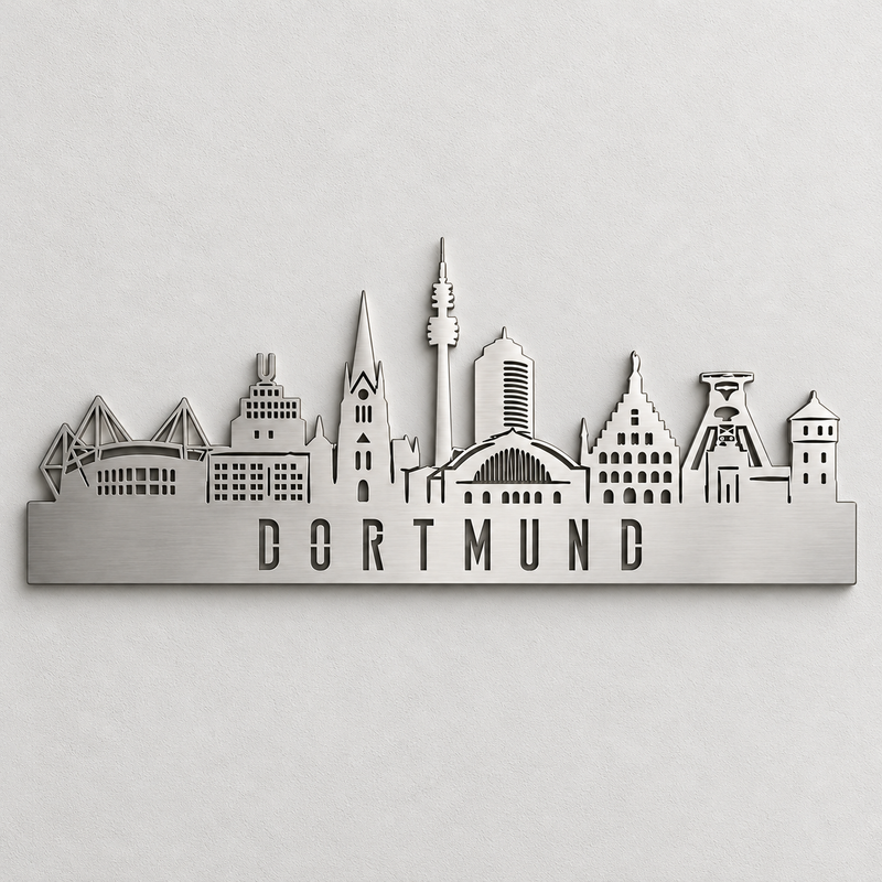 Dortmund Skyline – Wanddekoration in Edelstahl und Farbe