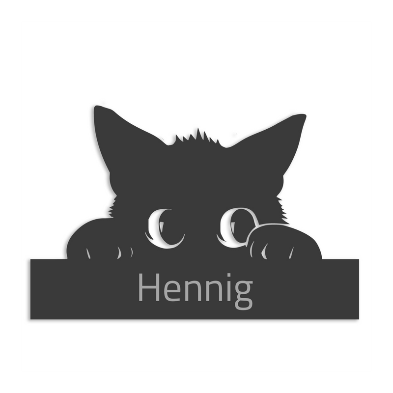 Türschild mit Katzenmotiv - personalisierbar - V2A Edelstahl