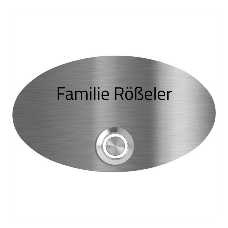 Rom 14 x 8 cm oval Edelstahl (V2A) Türklingel - mit Gravur - LED - Unterputzklingel