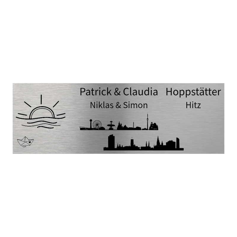V2A Edelstahlschild in verschiedenen Größen, individuell personalisierbar.
