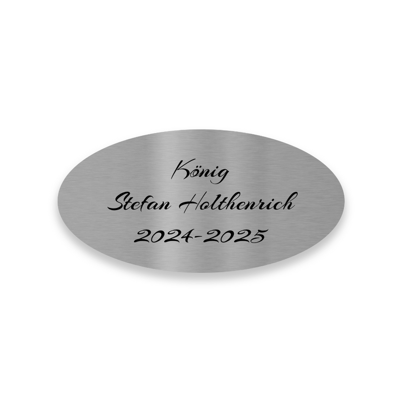 Edelstahl Türschild mit Gravur. Selbstklebend oder mit Bohrlöchern. Oval 8x4 cm oder 10x5 cm