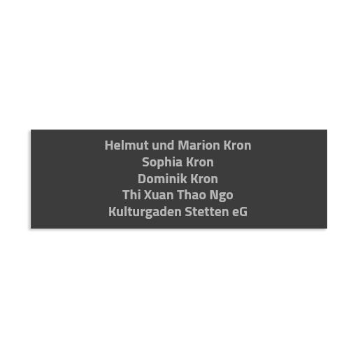 Farbige Edelstahlschilder in verschiedenen Größen. Individuell personalisierbar 40 Schriftarten über 200 Motive.