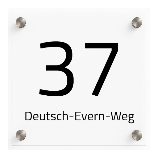 Hausnummernschild aus Acryl – personalisierbar & wetterfest – inkl. Edelstahl-Abstandshalter
