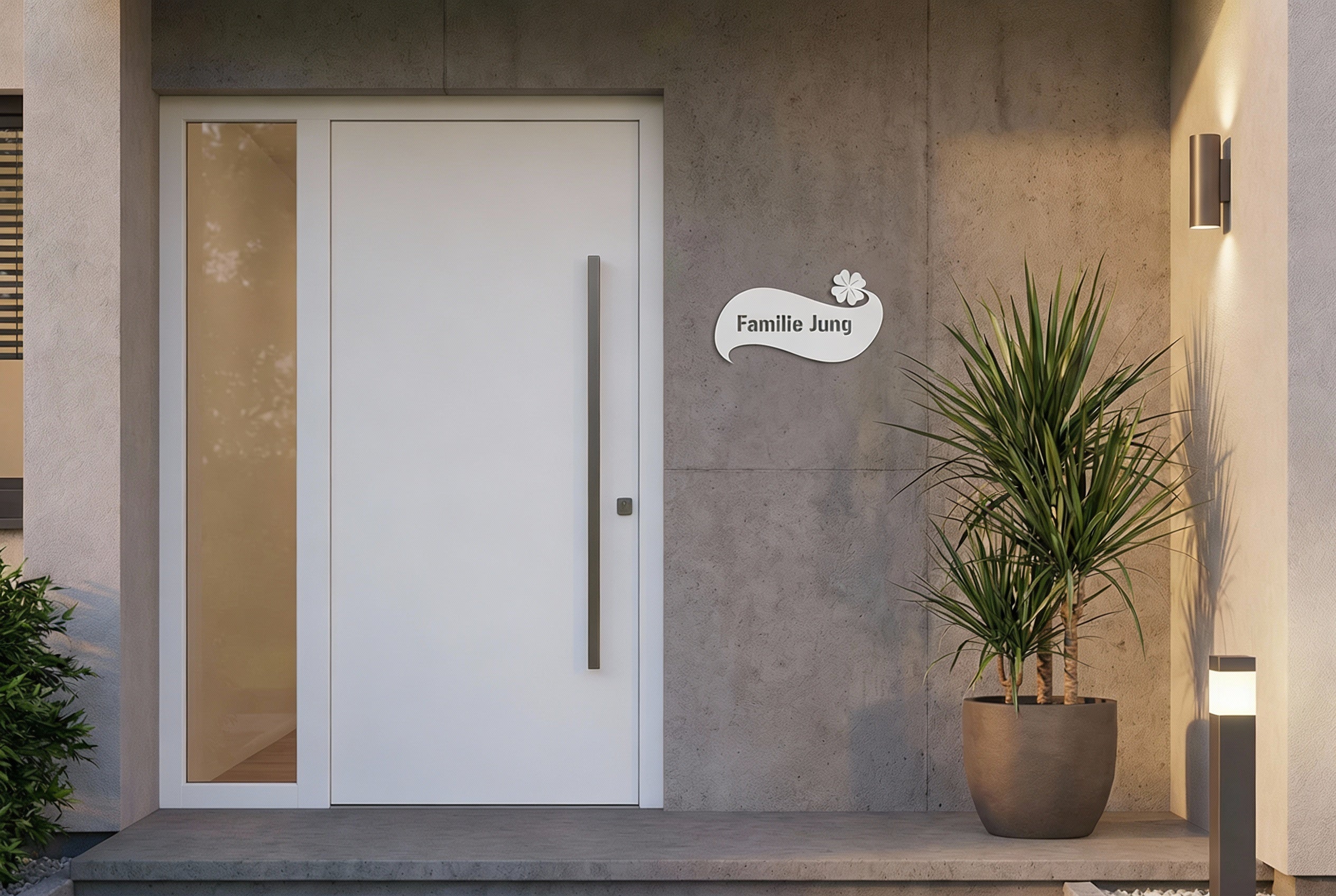  Edelstahl Türschild Glückskleeblatt mit individueller Gravur - V2A Edelstahl weiß pulverbeschichtet