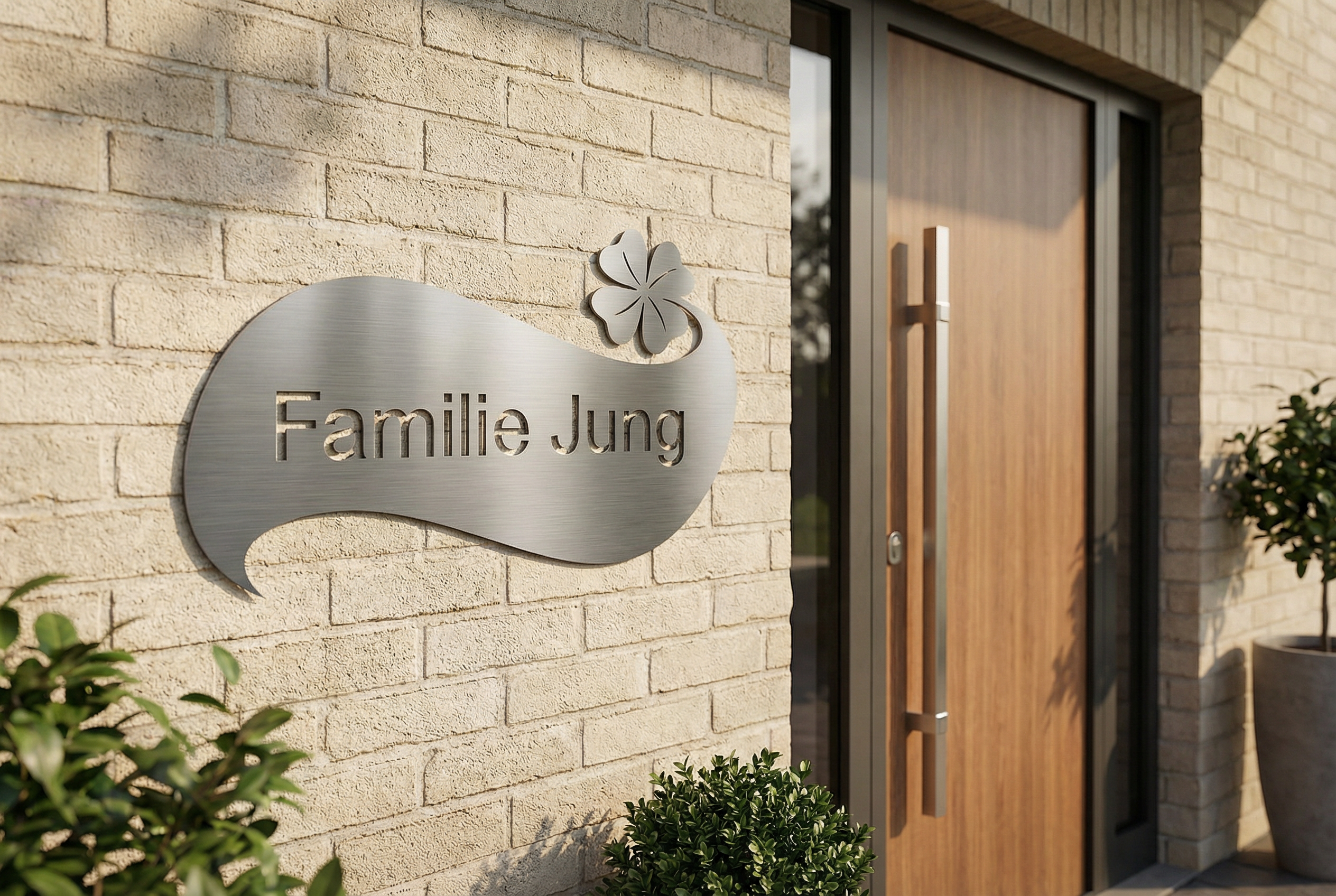 Personalisiertes Edelstahl Türschild Glücksklee an Haustür - V2A Qualität