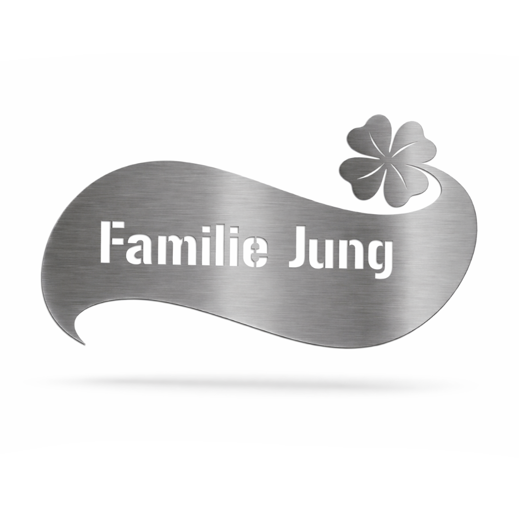 Personalisiertes Edelstahl Türschild mit Glückskleeblatt Gravur aus V2A Edelstahl gebürstet