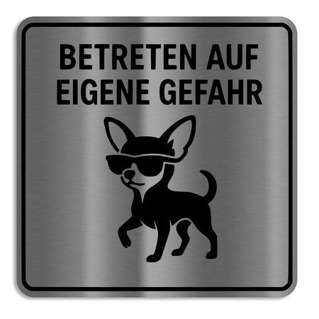 Edelstahl-Warnschild – „Betreten auf eigene Gefahr“ – modernes Design, wetterfest und ideal für Hauswand oder Gartentor
