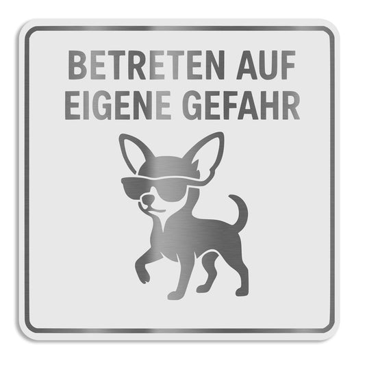 Warnschild aus Edelstahl – „Betreten auf eigene Gefahr“ – weiß pulverbeschichtet, wetterfest und auffällig für Haus und Garten
