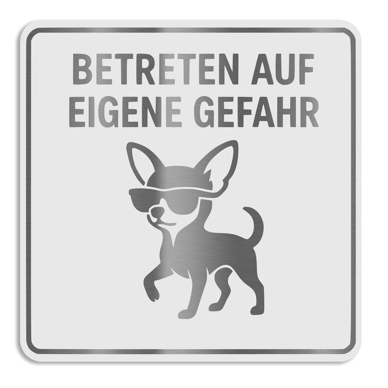Edelstahlschild „Betreten auf eigene Gefahr“ – graviert & witterungsfest