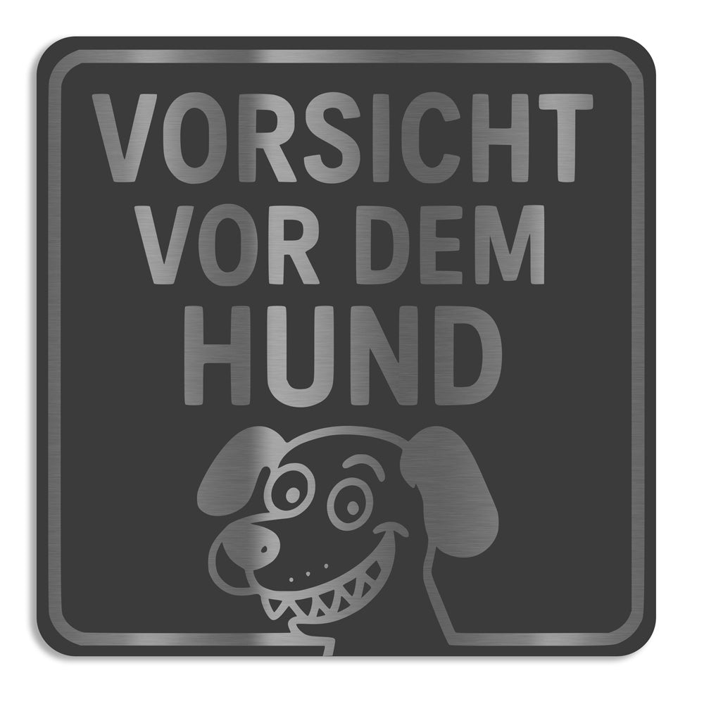 Edelstahl-Warnschild – „Vorsicht vor dem Hund“ – anthrazit pulverbeschichtet, witterungsbeständig und modern für Außenbereiche
