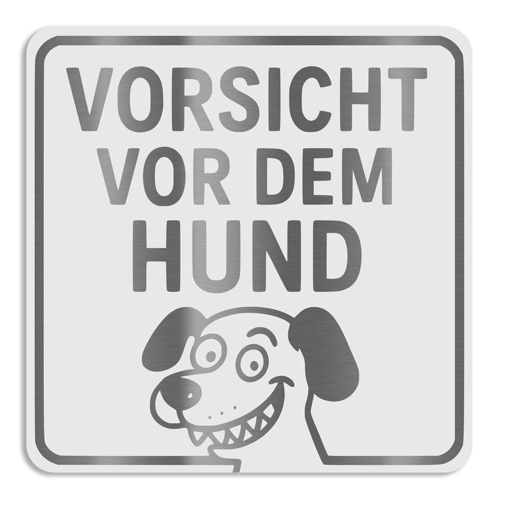 Warnschild aus Edelstahl – „Vorsicht vor dem Hund“ – weiß pulverbeschichtet, wetterfest und ideal für Tor oder Hauswand
