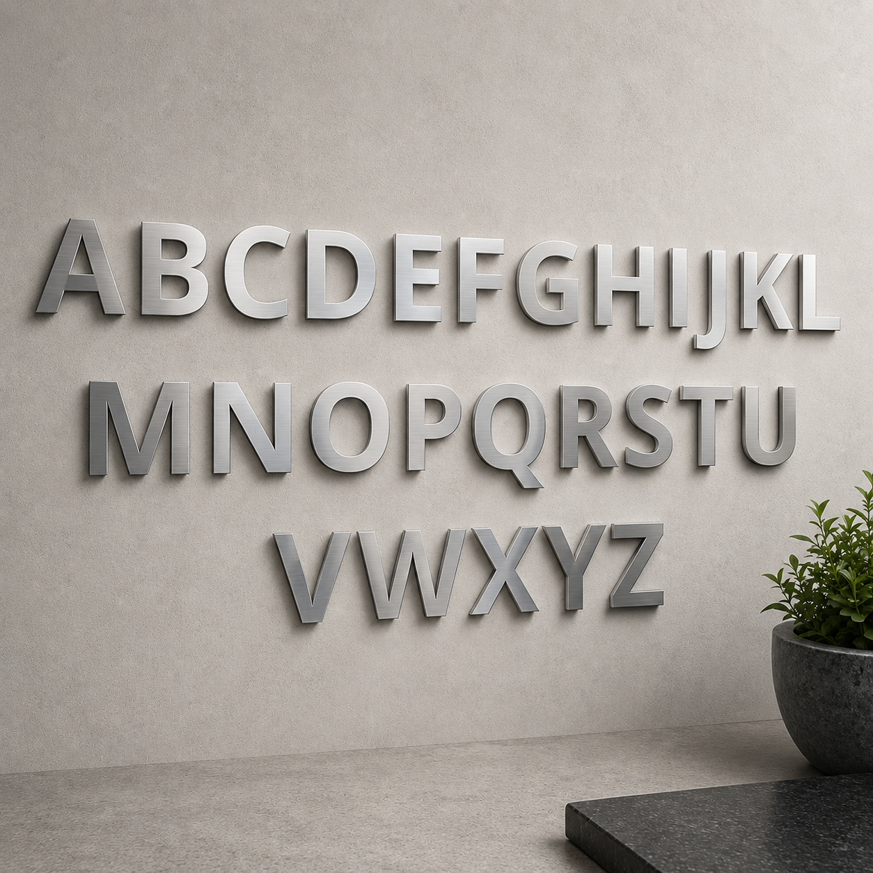 Edelstahlbuchstaben A bis Z in Open Sans aus gebürstetem V2A Edelstahl als Hauptbild