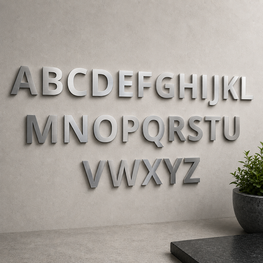 Edelstahlbuchstaben A bis Z in Open Sans aus gebürstetem V2A Edelstahl als Hauptbild
