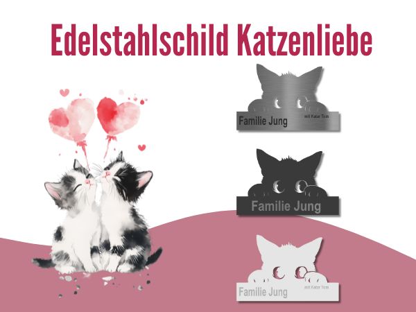 Edelstahlschild mit süßem Katzenmotiv – personalisierbares Türschild für Katzenliebhaber in drei Farben
