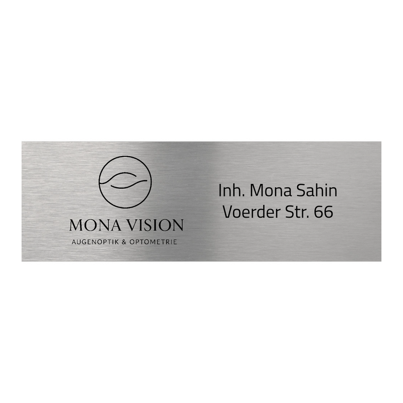 V2A Edelstahlschild in verschiedenen Größen, individuell personalisierbar.